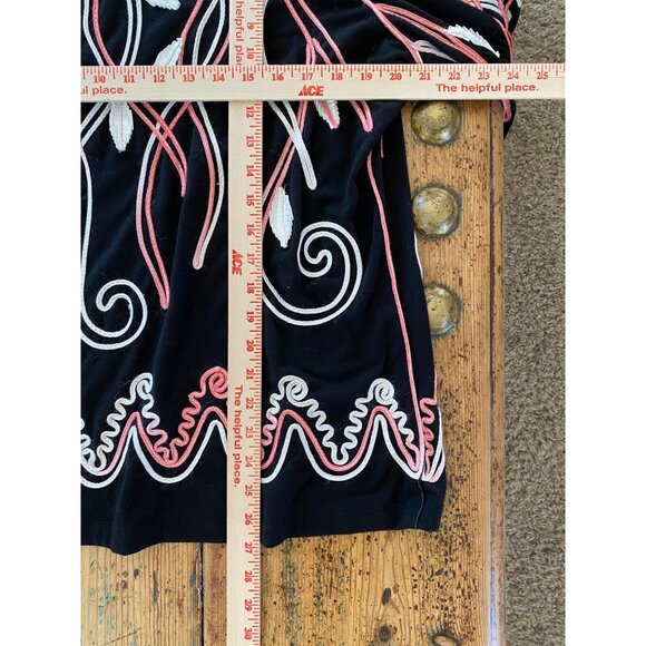 Once 1 Again Plus Embroidered Black 3/4 Sleeve Top Size 1X Pink & White Accents - Picture 6 of 6